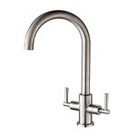 Hapilife Brushed Kitchen Tap Two Handle Swivel Spout Monobloc Sink Mixer Taps Twin Lever Brushed Nickel Kitchen Faucet