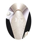 Hi-Tie Men Tie Pocket Square Cufflinks Set Silk Formal Necktie for Wedding Business Party,Beige Floral