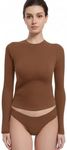 Abonlen Long Sleeve Shirts for Women Crewneck Basic Tees T Shirts Fitted Crop Tops Y2k Going Out Tops (Light Brown,X-Large)