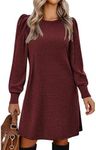 Zeagoo Womes Long Sleeve Dress Knitted Sweater Dress Fall Outfits Winter Lightweight Tunic Dress, Burgundy L