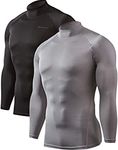 DEVOPS 2 Pack Men's Thermal Turtle Mock Neck Shirts, Compression Long Sleeve Tops and Hoodies, 1# (Basic_2 Pack) Black / Light Gray, Small