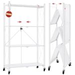 DEANIC 4-Shelf Foldable Storage Shelves with Wheels, Heavy Duty Shelving Unit, Freestanding Metal Wire Shelf Rack, No Assembly Organizer Rack for Garage Kitchen, Basement, Pantry, White