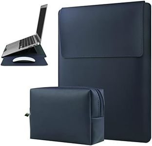 HoYiXi 15 16 Inch Laptop Sleeve Case Leather Case with Adjustable Stand Compatible with MacBook Pro 16 2021 & 2019/15.4'' MacBook Pro 15 (A1990 A1707 A1398)/ 15'' Surface Laptop 3, Sleeve Pouch Navy