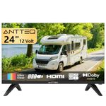 Antteq 24 inch 12 Volt HD TV, Bezel-less Design Frameless TV Freeview DVB-T2/C/S2 Dolby Audio, HDMI VGA PC SCART USB, Travel Small Screen TV for Motorhome and Campervan Caravans
