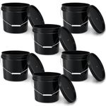 Zhehao 6 Pcs 3.5 Gallon Bucket with Lid Black Bucket Plastic Bucket Containers All Purpose Pail HDPE for Household, Industrial Pails
