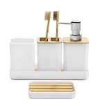 FEILANDUO Bathroom Accessories Set,5 Pcs Bathroom Accessory Gift Set, Soap Dispenser, Soap Dish, Toothbrush Holder, Toothbrush Cup, Vanity Tray, Boho, Modern Bathroom Decor (White)