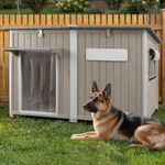 Ketive Large Dog House Outdoor XL Wooden Dog House with Weatherproof Asphalt Roof, Chew-Resistant Frame, Removable Floor, for Medium to Large Dogs Indoor Outdoor Use (Grey, 55.1"L x 33.1"W x 34.8"H)