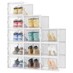 HOMIDEC Shoe Storage Box,12 pcs Stackable Shoe Boxes Clear Plastic Shoe Organizer Shoe Containers with Lids for Women/Men,Fit UK 12,White