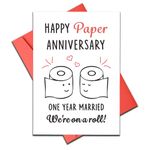 Happy 1st Anniversary Card for Couple Him Her, 1 Year Anniversary Paper Gifts for Him Her Husband Wife, First Wedding Anniversary Greeting Card, Funny One Year Together Anniversary Card