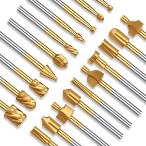 EEEKit 20PCS HSS Wood Carving Bits Set, Carbide Engraving Router Bits & Wood Rotary Burrs with 1/8 Inch Shank for Rotary Tool