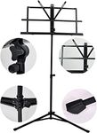 Foldable Height Adjustable Steel Music Sheet Stand with Carry Bag | Portable & Stable | Black | For Students, Orchestra & Stage Performance
