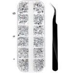 Nail Gems, Flat Back Crystal Rhinestones with Pick Up Tweezer for Nail and Face Art, Craft Decoration, 1500Pcs, 3 Sizes