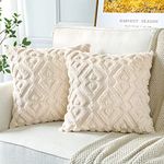 Artscope Pack of 2 Soft Plush Short Wool Velvet Decorative Cushion Covers Luxury Style Throw Pillow Covers European Pillow Shell for Sofa Bedroom Diamond Shape Cream Beige, 40x40cm