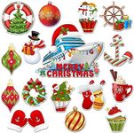 Kanayu 16 Pcs Christmas Cruise Door Decorations Magnetic Xmas Car Magnets Anchor Life Preserver Snowman Christmas Ball Wreath Magnets for Carnival Cruise Car Locker Refrigerator