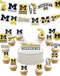 Michigan Party Supplies (42 Pieces) for University of Michigan Graduation, Tailgating and Birthday Party Decorations with Michigan Wolverines Banner and Cake Toppers Decorations (Michigan Wolverines)