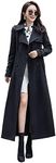 ebossy Women's Double Breasted Duster Trench Coat Slim Full Length Maxi Long Overcoat - black - XS