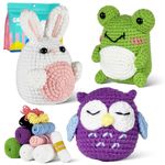 IFUNY Crochet Kits for Beginners Adults,Complete Knitting Kit with Yarn,Crochet Hooks,Step-by-Step Video,Learn to Crochet Starter Kit for Beginners (16 Pink Rabbit+Frog+Owl)