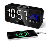 Lafocuse Digital Bedside Alarm Clock with Date Week and Temperature Display, 25 Music, Big LED Mirror Alarm Clock with Triple Alarms for Heavy Sleepers, Snooze, Brightness Dimmer for Bedroom, Black