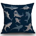 Smooffly Blue Cartoon Shark Print Cushion Cover Outdoor Furniture Decorative Linen Square Double Sided Printing Pillow Cover for Home Office Sofa Couch Car Garden 45 x 45cm 18 x 18 inches