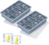 2 Pack Ice Cube Trays, Silicone Square Whiskey Ice Ball Mould with Removable Lid, 15 Ice Cubes per Tray for Cocktails, Whiskey and Drinks Ice Cool (Blue, 2 X Small Square)