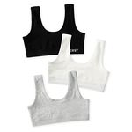 INNERSY Girls Sports Bra White Crop Tops Kids Teen Black Bralette Grey Training Underwear 3 Pack (L, Basic Black/White/Grey)