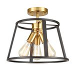HYDELITE Farmhouse Semi Flush Mount Ceiling Light Modern Brass and Black Ceiling Light Fixture 3-Light