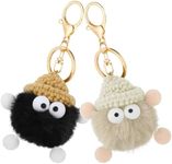 PEOVLVN 2 Pieces Cute Keychains for Women, Soft Pom Pom Keychain Fuzzy Keychain Accessories for Car Backpack Handbag Purse Pendant Keyring Gift for Women Girls