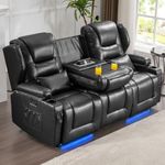 SAMERY Loveseat Recliner Sofa with Power Recline, Adjustable Split Back, Multi-Port Charger, Flip-Up Backrest & LED Lighting – Home Theater Seating with Storage, Cup Holders (Black, 79.5" Loveseat)