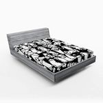 Ambesonne Urban Graffiti Fitted Sheet, Anthropomorphised Graffiti Spray Can Sport Characters and Skull, Soft Decorative Fabric Bedding All-Round Elastic Pocket, Full Size, White and Black