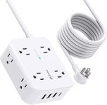 Surge Protector Power Bar - 8 Widely Outlets with 4 USB Ports(1 USB C), 3-Side Outlet Extender Strip with 10Ft Extension Cord, Flat Plug, Wall Mount for Home, Office and Dorm