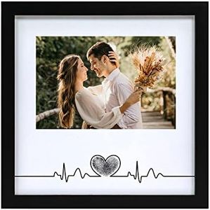 Komimaci Heart Thumbprint Keepsake Photo Frame and Ink Kit Wedding Registry Wedding Gift Ideas Wedding Reception or Bridal Shower Gifts for Bride Newlywed (Black, Heartbeat)