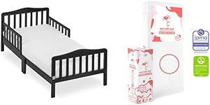 Dream On Me Classic Design Toddler Bed in Black, Greenguard Gold Certified and Baby Fairy 5” Foam Crib & Toddler Bed Mattress in a Box, White I Greenguard Gold Certified I JPMA Certified