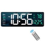 Digital Wall Clock Large Display, 16" with Remote Control for Living Room Gym Shop Warehouse Office Garage Decor, Auto Brightness Dimmer Reloj De Pared with Date Week Temp (Green)