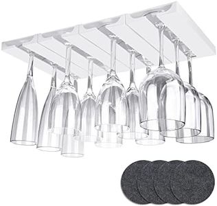 PTBeenta Plastic Wine Glass Rack, No Drilling Wine Glasses Holder Under Shelf & Cabinet, Hanging Stemware Rack Organizer Hanger for Bar Cabinet Kitchen, 4 Pack, White, 4 Coasters Included