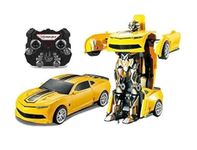 2.4Ghz Transformer Remote Control Car – Talking Auto Bot RC Drifting Car & Robot - Sound FX Lights – One Touch Transform - PL9131 Rechargeable Radio Controlled RC Car, Yellow