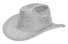 KorhLeoh Silver Space Cowboy Hat - Sparkly Glitter Holographic Cowgirl Hat Rave Hat for Bachlorette Party Halloween(M), Silver, Medium