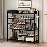 Mafalion Bamboo Shoe Rack for Closet 6 Tier Shoe Storage Organizer Entryway Tall Shoe Shelf with Storage Box Wooden Black