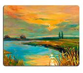 Tony Natural Rubber Mousepad Original oil painting showing beautiful lake sunset landscapeFern rush sky and clouds Stain Resistance Kit Kitchen Table Top Desk