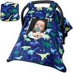 Carseat Cover Boy, Winter Baby Carseat Seat Cover, Carseat Canopy Cozy & Warm Cover with Peep Windows, Blue Dinosaur Stuff