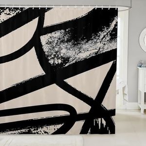 Feelyou Abstract Bathroom Accessories Kids Bedding Beige Grey Set 72"x78" Geometry Bath Curtain for Women Men Modern Art Waterproof Polyester Fabric