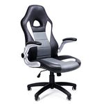 SONGMICS Racing Office Chair with 79 cm High Back Adjustable Armrest and Tilt Function Swivel Desk Computer Chair PU,Black Grey, OBG28GUK