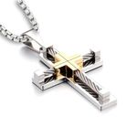 YL Small Men's Cross Necklace Stainless Steel Crucifix Pendant 24'' 3mm Rolo Chain 18K Gold Jewelry