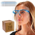 TCP Global Salon World Safety Face Shields with Blue Glasses Frames (Case of 200) - Ultra Clear Protective Full Face Shields to Protect Eyes, Nose, Mouth - Anti-Fog PET Plastic, Goggles