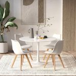 Aykah Dining Table Set for 4 Featuring White Kitchen Table with 4 White Dining Chairs - Manufactured Wood Round Dining Table with Pedestal Base - Small Dining Table Set (Medium)