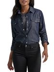 Lee Women's Legendary Slim Fit Western Snap Shirt, Obsidian Night - Dark Blue, Large