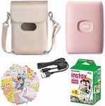 Fujifilm Instax Mini Link 2 Smartphone Printer Soft Pink + Fuji Film Value Pack (20 Sheets)+ Shutter Accessories Bundle, Incl. Protective Case, 20 Sticker Frames, USB Cable