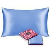 Sleep Mantra Silk Pillowcase King Size Blue - 30 Night Free Trial, 22 Momme Heavy Weight, Machine Washable Pillow Cover, Double-Sided Durable Pillow Sham with Hidden Zipper (51 x 92 cm)