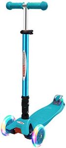 ChromeWheels Scooters for Kids, Deluxe Kick Scooter Foldable 4 Adjustable Height 132lbs Weight Limit 3 Wheel, Lean to Steer LED Light Up Wheels, Best Gifts for Girls Boys Age 3-12 Year Old, Aqua