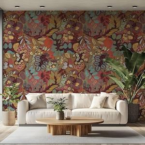 Papiramira Peel and Stick Self Adhesive Canvas Wall Mural Bohemian Floral Leaf Wallpaper Removable Nature Wall Mural for Living Room Bedroom Office Home Decor Accent Wall (A, 182''X120'')