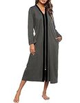 Ekouaer Women Zipper Robe Long Sleeve Loungewear Lightweight Housecoat Full Length Nightgown with Pockets